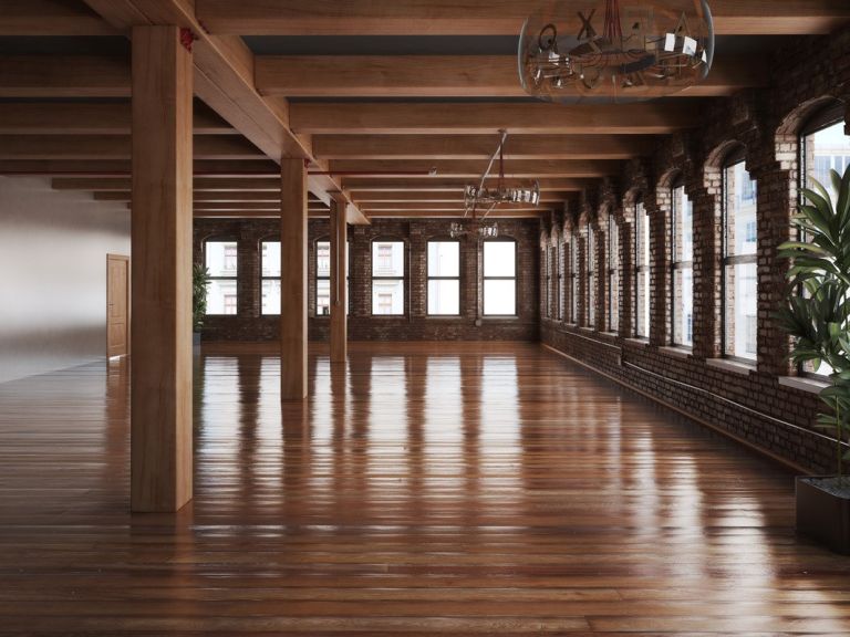 construction site with hardwood floors